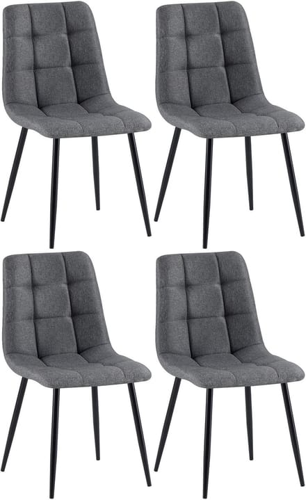 CLP Antibes Set van 4 Eetkamerstoelen - Zonder armleuning - Metaal frame - Stof/donkergrijs