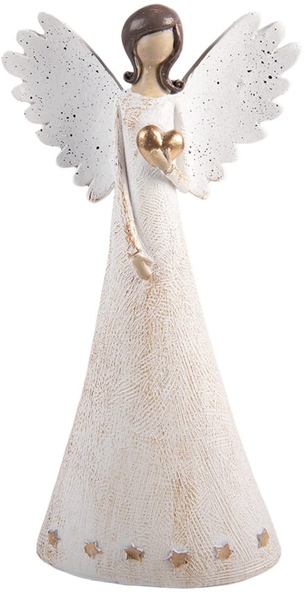 Clayre & Eef Kerstdecoratie Beeld Engel 12x6x24 cm Beige Kunststof