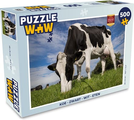 Puzzel Koe - Zwart - Wit - Eten - Legpuzzel - Puzzel 500 stukjes