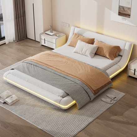 Sweiko Tweepersoonsbed - 140*200 cm - LED-verlichting - PU - Wit