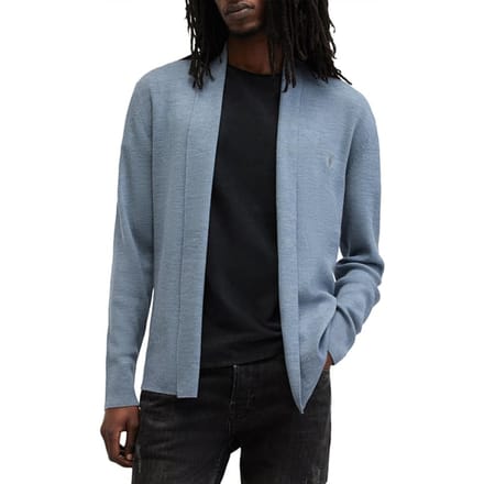 AllSaints Mode Merino Open Car Dusty Blue Größe: XXL | Cardigans Outlet | Herren | Blau