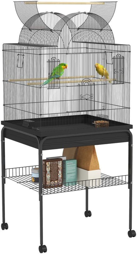 PawHut vogelkooi - met lade - voederbak en plank - zwart