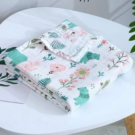 Hydrofiele doek XL - 120x120 cm - Inbakerdoek - Groene Beer - Swaddle doek groot - Hydrofiele luier