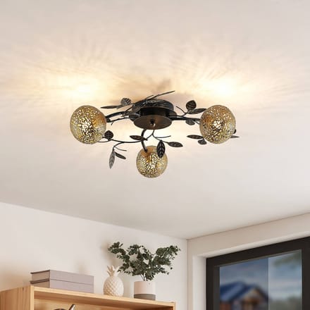 Lucande - plafondlamp - 3lichts - IJzer - H: 13 cm - G9 - zwart, goud