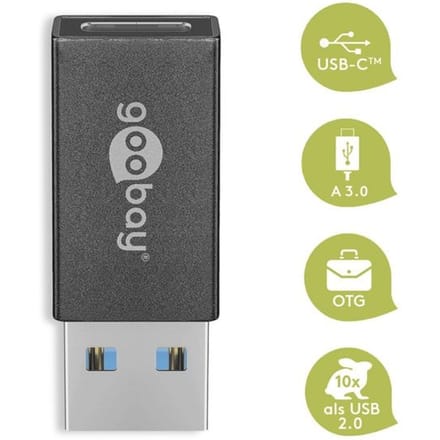 USB 3.2 GEN 1 (USB 3.0) Adapter - USB-C naar USB-A - 5Gbit/s - USB adapter model - Zwart