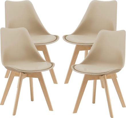 Eetkamerstoel Dubrovnik set van 4 kunstleer en beuken beige