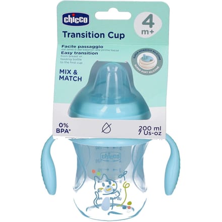 Chicco Overgangsbeker 200 ml 4m+ - Gobelet de Transition en Silicone Souple Blauw 1 Beker