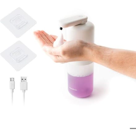 Distributeur de Savon Automatique - InnovaGoods - Rechargeable - 350 ml - Touch Free - Design Moderne blanc