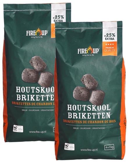 Fire-up houtskool briketten - 2x zak met 5 kilo - BBQ/Barbeque artikelen