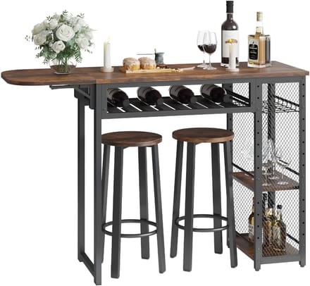 SP® Bartafel - Bartafel met 2 Barkrukken - Barfautset - Zwart en Bruin - 140cm x 40cm x 91cm