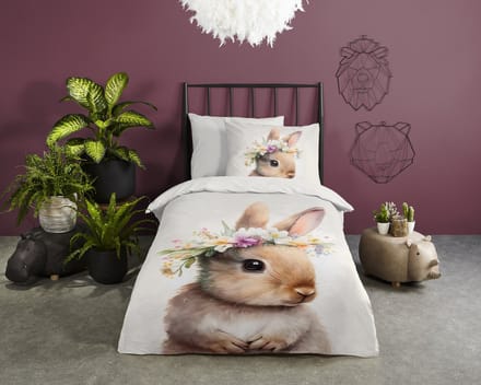 Pure dekbedovertrek konijn met bloemen - 1 persoons 140x200/220 cm - Ecru - Microvezel
