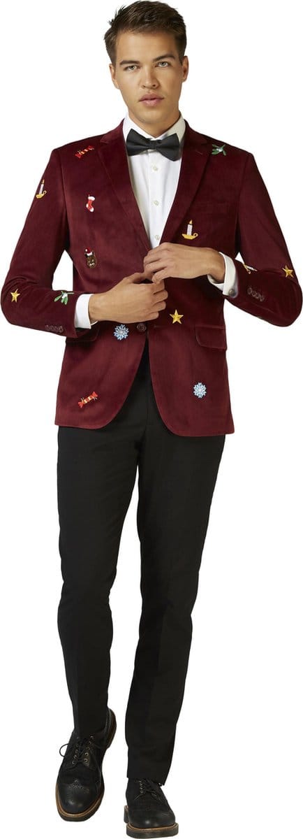 OppoSuits Deluxe X-Mas Icons - Deep Burgundy - Kerst - Heren Kerst Blazer - Bordeaux - Maat: EU 52