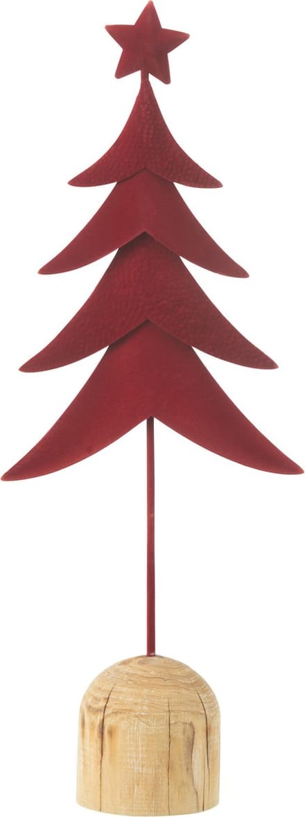 J-Line decoratie Kerstboom Op Voet + Ster - metaal/hout - rood - small