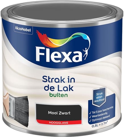Flexa - Strak In De Lak Buitenlak Hoogglans - Mooi Zwart - Mengverf - 500 Ml