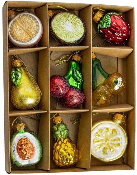 HomeBound by KY | Kerstbal set van 9 fruit 5,5cm hoog | kerstbal set