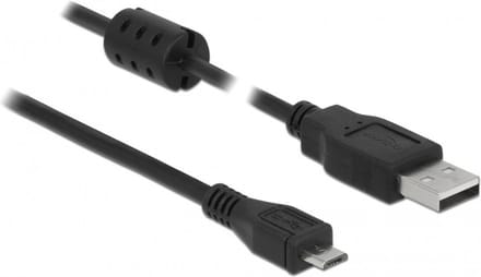 Micro USB naar USB-A kabel met ferriet kern - USB2.0 - tot 2A / zwart - 1 meter