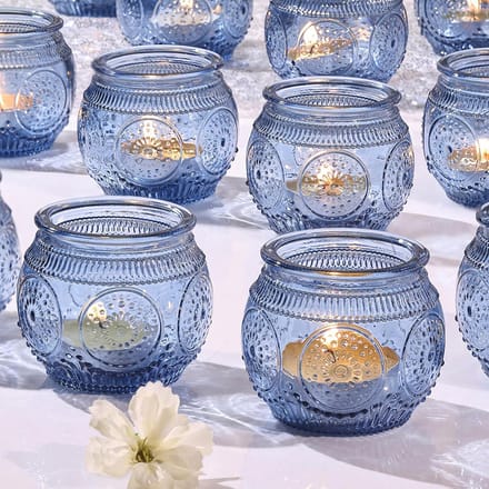 24 Stuks Blauwe Votief Kandelaars voor Feestdecoratie en Bruiloft