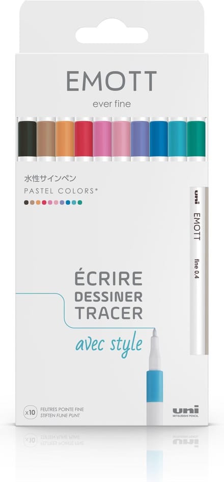 Uni Emott - Fineliner stiften - Pastel kleuren - set van 10 kleuren
