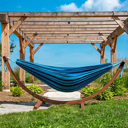 Dubbele Katoenen Hangmat met Stevige Houten Standaard - Blauw