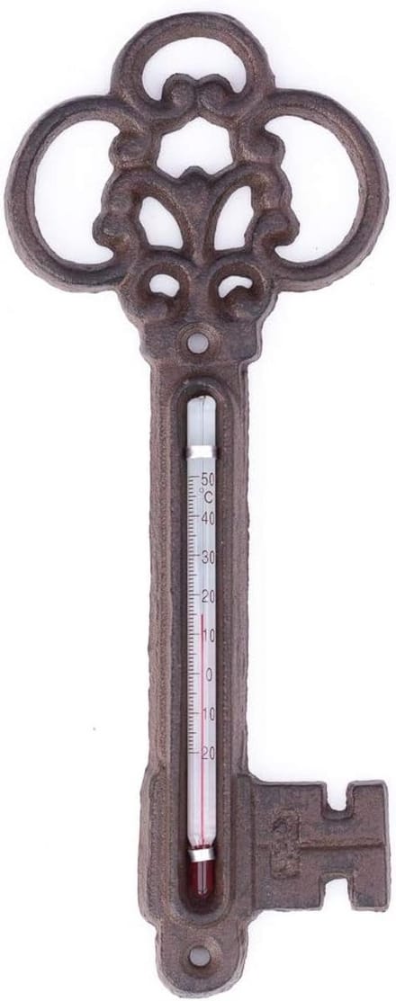 Buitenthermometer - Temperatuurmeter Tuin - Weer Aflezen - Nostalgisch Gietijzer - Hoogte 215 cm - Warm Bruin