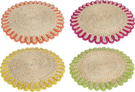 J-Line placemat Rond Rand - riet - mix - 4 stuks
