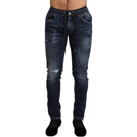 Dolce & Gabbana Heren Blauw Katoen Stretch Tattered Denim Jeans