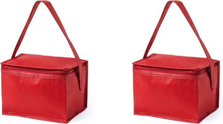 2x stuks kleine mini koeltasjes rood sixpack blikjes - Compacte koelboxen/koeltassen