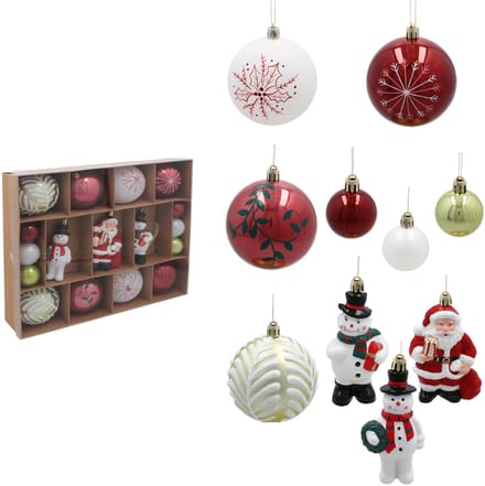 23 Kerstballen Set - Mix Kleuren & Vormen - Glanzend Plastic