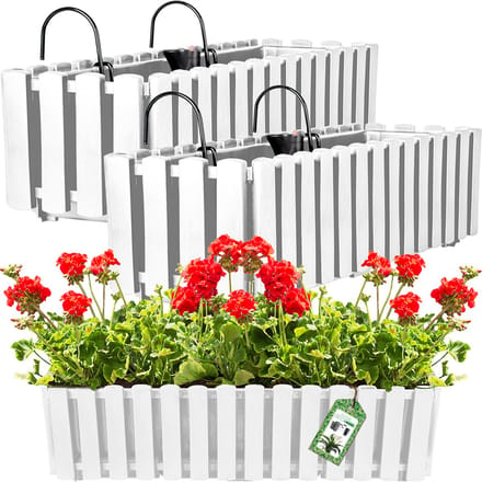 Set van 2 Hangende Balkonbakken met Hout-Look en Zelfbewateringssysteem