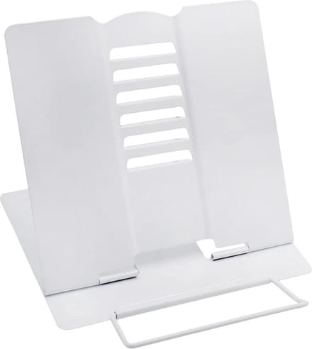 Bookends Reading Stand Cooking Book Holder - 6 Levels Adjustable Metal Foldable for Kitchen Study Office School (White)