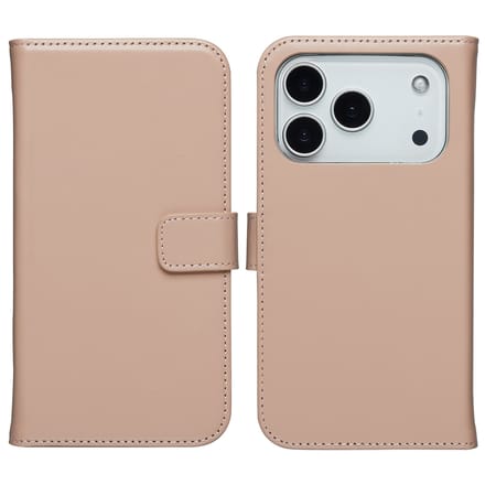 Selencia Hoesje - Geschikt voor Apple iPhone 17 Pro Max - Echt Lederen Bookcase - Dusty Pink