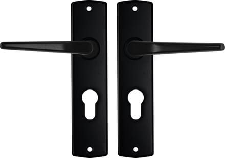 AXA Binnendeurbeslag set (Curve) Zwart: Kruk (model Duim) op schild met cilindergat PC55