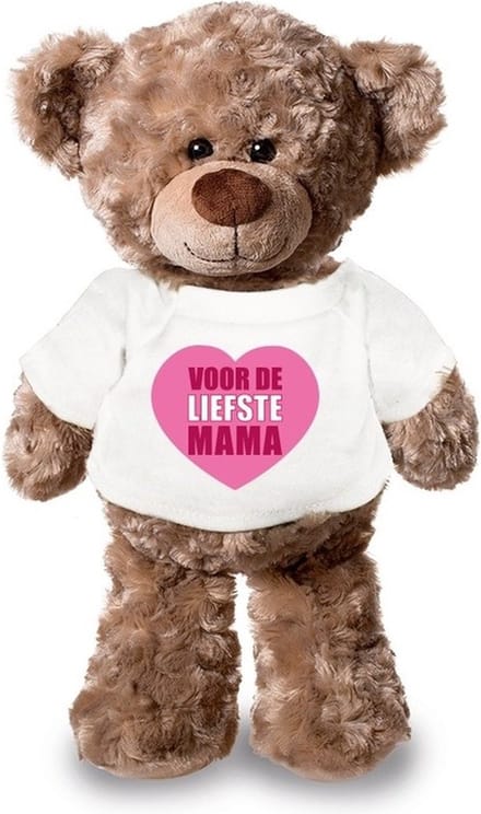 Knuffel teddybeer - liefste mama- 24 cm - pluche - met shirt - moederdag