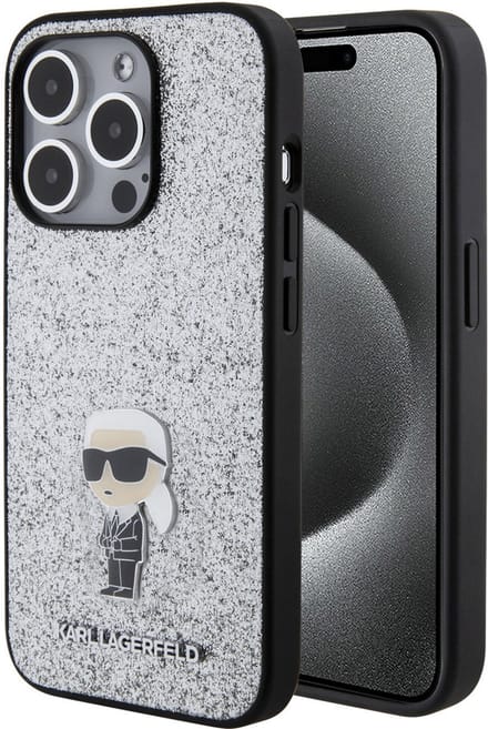Karl Lagerfeld Back Cover - iPhone 15 Pro - Zilver - Glitter Design - Valbestendig & Modieus