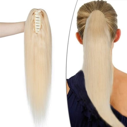Ponytail Extension van 16 inch met Claw Clip in 100% Remy Echte Mensenhaar, Recht en Lichtblond (105g)