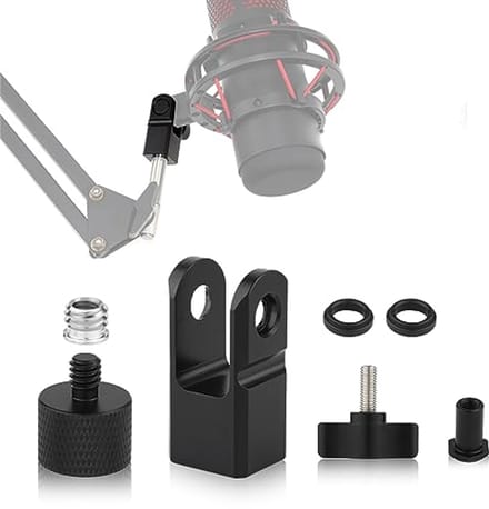 SnelShoppen - Microfoonbevestigingsadapter voor HyperX Quadcast met 3/8 Duim en 1/4 Duim Schroefadapter, Zwarte Metaal en Kunststof Microfoonclip, Inc