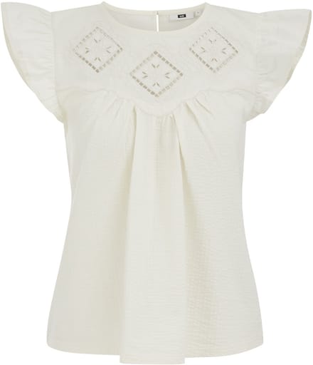 WE Fashion Dames seersucker top met embroideries