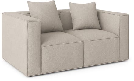 Box 2-zits bank, 2 sierkussens lichtgrijs.