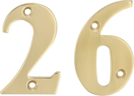 AMIG Huisnummer 26 - massief messing - 5cm - incl. bijpassende schroeven - gepolijst - goudkleur