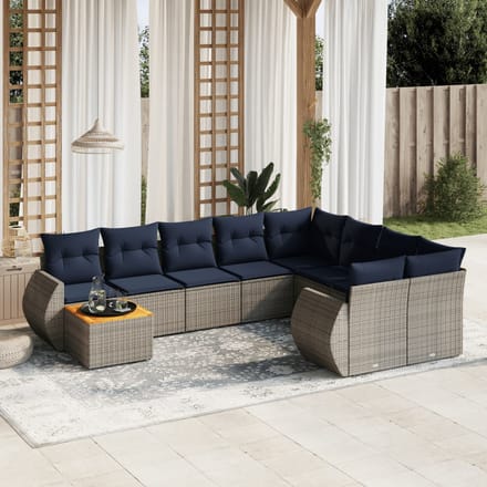 vidaXL - 10-delige - tuinbankset - met - kussens, - grijs - polyrotan