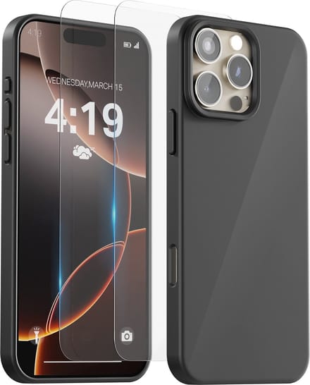 Hoesje Geschikt voor iPhone 16 Pro Max - 2x Screenprotector tempered glass - Anti Shock silicone case - Zwart