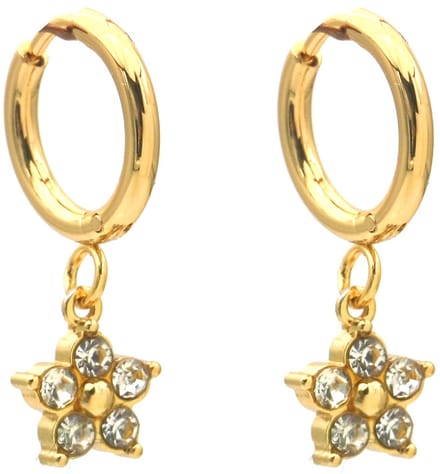 Oorbellen - RVS - kristal bloem - wit - 2,5x1,2 cm