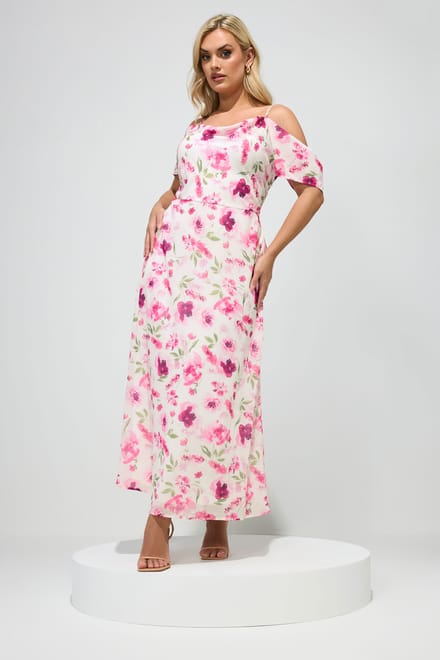 Yours London Roze Maxijurk Met Bloemenprint Size 46
