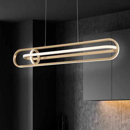 Quintiesse LED hanglamp DENMARK, goud geborsteld, lengte 107 cm, metaal