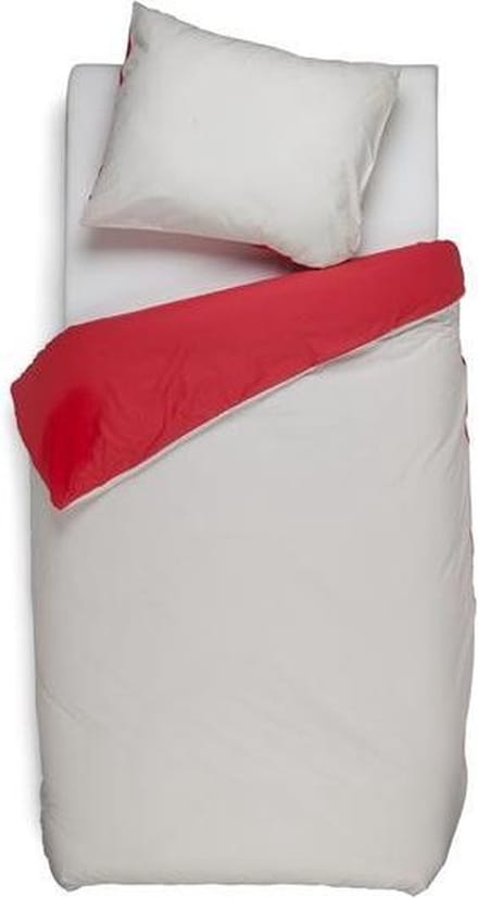 Snoozing Two Tone - Flanel - Dekbedovertrek - Eenpersoons - 140x200/220 cm + 1 kussensloop 60x70 cm - Grijs/Rood
