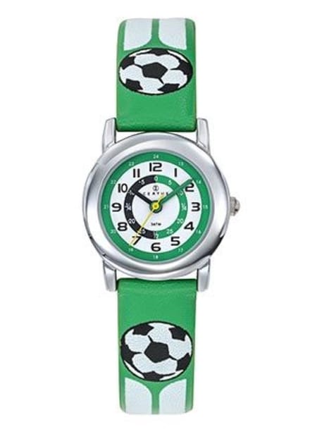 Certus-Horloge-Kinderen-25MM-Lederen band-Voetbal-Groen.