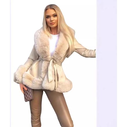 Dameskleding Bont Bont Geïntegreerde Taille Temperament Warm Bont M beige
