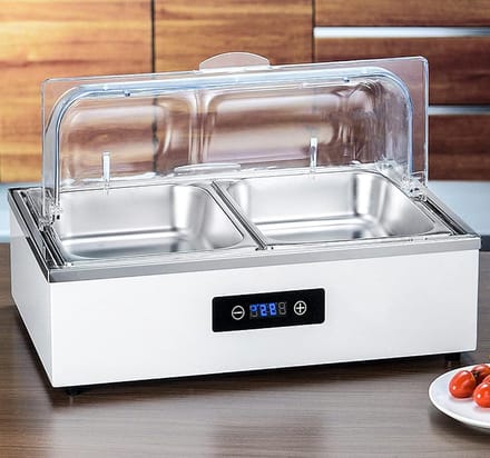 Elektrische Voedselwarmer - Buffetwarmer Chafing Dish - Feesten en Buffetten - Instelbare Temperatuur - 9 Liter - Zilver