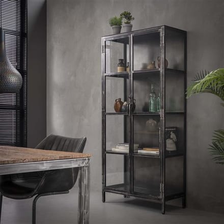 Dimehouse Industriële Wandkast - Finye - 190x90x40 cm - Glas - Metaal