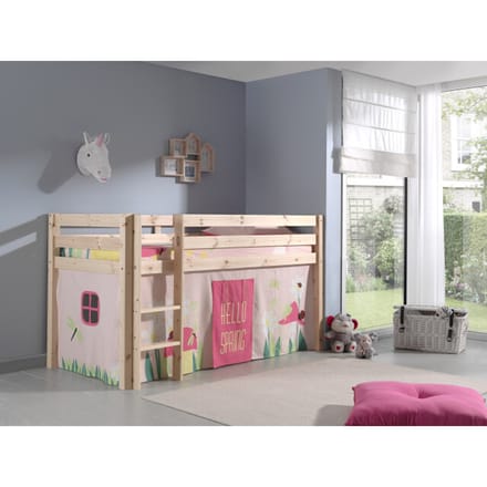LUCEVI - Pino Halfhoogslaper + Ladder + Spring Gordijntjes - Bruin - 90x200 cm